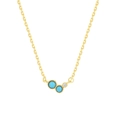S925 silver necklace with turquoise and cubic zirconia pendants on a gold chain - 925 Silver / Double Round Stone Necklace (A3584-Gold)