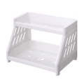 White double-layer plastic storage rack with cute cat paw cutouts for desk organization - White
