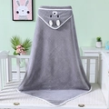 Gray coral fleece hooded baby towel with cute bear embroidery and 3D ears - 80*80cm / Grey Bear