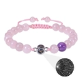 Rosa Steinperlenarmband mit verstellbarem Seil und Projektionsanhänger für Fotos - 8MM Rund - Rosenquarz + Amethyst