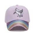Kids lavender baseball cap with unicorn embroidery and rainbow glitter brim - Purple Rainbow Brim Pegasus