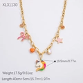 Golden necklace with rainbow unicorn, pink bow charms and XL31130 model details - XL31130 Rainbow Unicorn Sweet Style