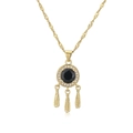 Détail d'un collier plaqué or 18K avec pendentif zircon noir et trois plumes suspendues - Or/Zirconium Noir