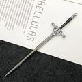 Silver miniature sword hair stick with knight-style hilt and black grip detail - Enamel Filling / Color Retention Gun Black (Drip Oil)