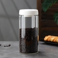 Vacuum sealed borosilicate glass coffee bean jar with a white press-type airtight lid - 1800ML / Transparent Bottle / White