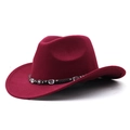 Classic burgundy felt wide brim cowboy hat with vintage crystal beaded band for women and men - Burgundy