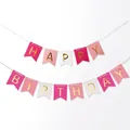 Pink and white Happy Birthday banner with gold foil lettering on 3-meter long string - Rose Pink White Mix