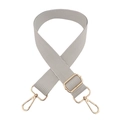 Close-up of gray and white striped 3.8cm adjustable bag strap with gold metal buckles - Light Gray