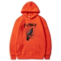 Bright orange long sleeve hoodie with F-CAW-F crow graphic print on white background - Orange