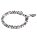 Silver stainless steel braided link bracelet with lobster clasp and engravable tag - Style C / Silver