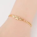 Detailed view of women's gold titanium steel bracelet featuring hollow butterfly charms - 3 Butterflies / Gold
