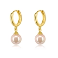 Elegante gouden druppeloorbellen met ronde roze parels op een witte achtergrond - Goud (Roze Parel 8mm)