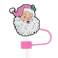 Pink Santa Claus silicone straw cover cap for 10mm drinking straws party decoration - 12 Pink Hat Santa