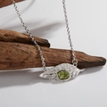 Elegant s925 silver leaf necklace featuring a natural green peridot gemstone pendant - Necklace / Silver / Peridot