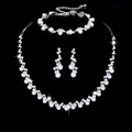 Set gioielli da sposa africani in argento con collana e orecchini di perle e strass - Set da 3 pezzi / Collana Orecchini e Bracciale Argento (837)