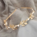 Golden leaf crown headband with white pearls for women in an elegant goddess style - 23#