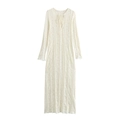 Weißes französisches Spitzen-Maxikleid mit langen Ärmeln und elegantem Schnürverschluss - XS / Milchweiß