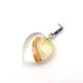Heart-shaped transparent pendant with yellow and red textures and a metal clasp - Artistic Crystal Yellow Red