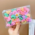 Macaron color ponytail holders set with bow and daisy charms in clear zipper bag - Bow Tie (20 Pcs)