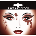 Detail of glitter blood drop face stickers and rhinestones on Face Art Decor packaging - Red Card Blood Tears