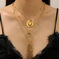 Drelagige Vintage-Goldkette im Westernstil mit Türkis-, Hufeisen- und Cowboystiefel-Anhängern - Dreilagige Goldene Western-Halskette / Antik Gold (A-365)