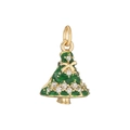 Close-up of golden Christmas tree pendant with green enamel and sparkling crystals - Gold Green Enamel Christmas Tree Pendant