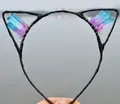 Detail of blue purple crystal cat ear headband with silver wire wrapping - No.19 Blue-Pink Gradient