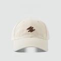 Beige cotton baseball cap featuring brown embroidered M logo and deep crown fit - WM Script-Beige