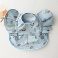 Waterproof baby feeding bib in light blue with cartoon animal prints and wing sleeves - Wings - Blue Zoo / One Size
