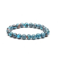 Detailed view of 8mm blue and brown striped natural stone beaded stretch bracelet - 8mm Bead Diameter / Blue Brown Swirl Texture