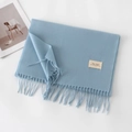 Morbida sciarpa blu effetto cashmere con frange intrecciate ed etichetta in tessuto - Senza Etichetta / Azzurro