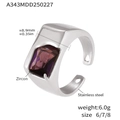 Stainless steel ring with purple square zircon stone in silver finish variant - US 6 / Steel Color Purple Zircon Style (A343)