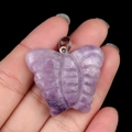 30x35mm purple natural agate stone butterfly pendant with silver metal bail - Lilac Stone