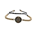 Pulsera ajustable ojo turco con cuentas bañadas en oro y cordón negro tejido - Cuentas Doradas Cuerda Negra