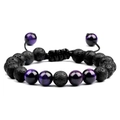 Handmade 8mm black lava and purple tiger eye stone beaded bracelet with adjustable cord - Lava Rock and Purple Tiger's Eye Bracelet