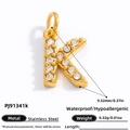 18K gold plated stainless steel letter K pendant with sparkling zircon diamonds - Letter K