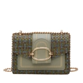 Green tweed crossbody bag with gold chain strap and elegant metallic buckle closure - Green