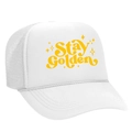 Cappellino trucker bianco con stampa Stay Golden gialla e retro in rete regolabile esterno - Bianco