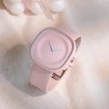 Elegant pink square luxury watch with matching leather strap and minimalist dial - Pink Piece