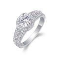 Silver 925 moissanite engagement ring with round center stone and pavé setting - US 7 / Luxury Row Diamond Round Style (R13331)