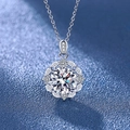 Detailed macro view of a sunburst pendant necklace with a brilliant round-cut center stone - Xl-2 [with Cross Chain]