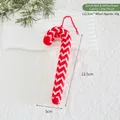 Knitted Christmas cane ornament with red and white wave patterns and hanging loop - Small (Red and White Wave) Candy Cane