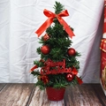 Mini Christmas tree with red bows, ornaments and Merry Christmas sign in a red pot - 30cm / Red
