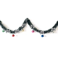 2M Green Christmas garland with white snowy tips and festive silver bows and colorful baubles - Dark Green White Edge + 6 Colorful Balls + 6 Silver Bows
