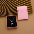 Pink bow jewelry gift box featuring a crystal pendant necklace and green gemstone ring - 6.5*8.5cm / Pink