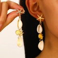 Pendientes largos dorados con estrella de mar y caracola para un estilo playero - Caracola Estrella de Mar Dorada (H-239)