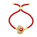 Bracciale a corda rossa regolabile con cuore dorato con occhio rosso e pietre preziose - Rosso