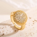Gold plated open ring with pavé heart geometric zircon stones on stone background - 14492-Half-sphere Pave Style