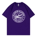 Classic purple crewneck t-shirt featuring a white Alligator Alcatraz circular graphic print - Purple
