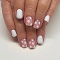 Short square press-on nails with white solid color and pink star pattern design - Pink and White Star Style (JP3615)
